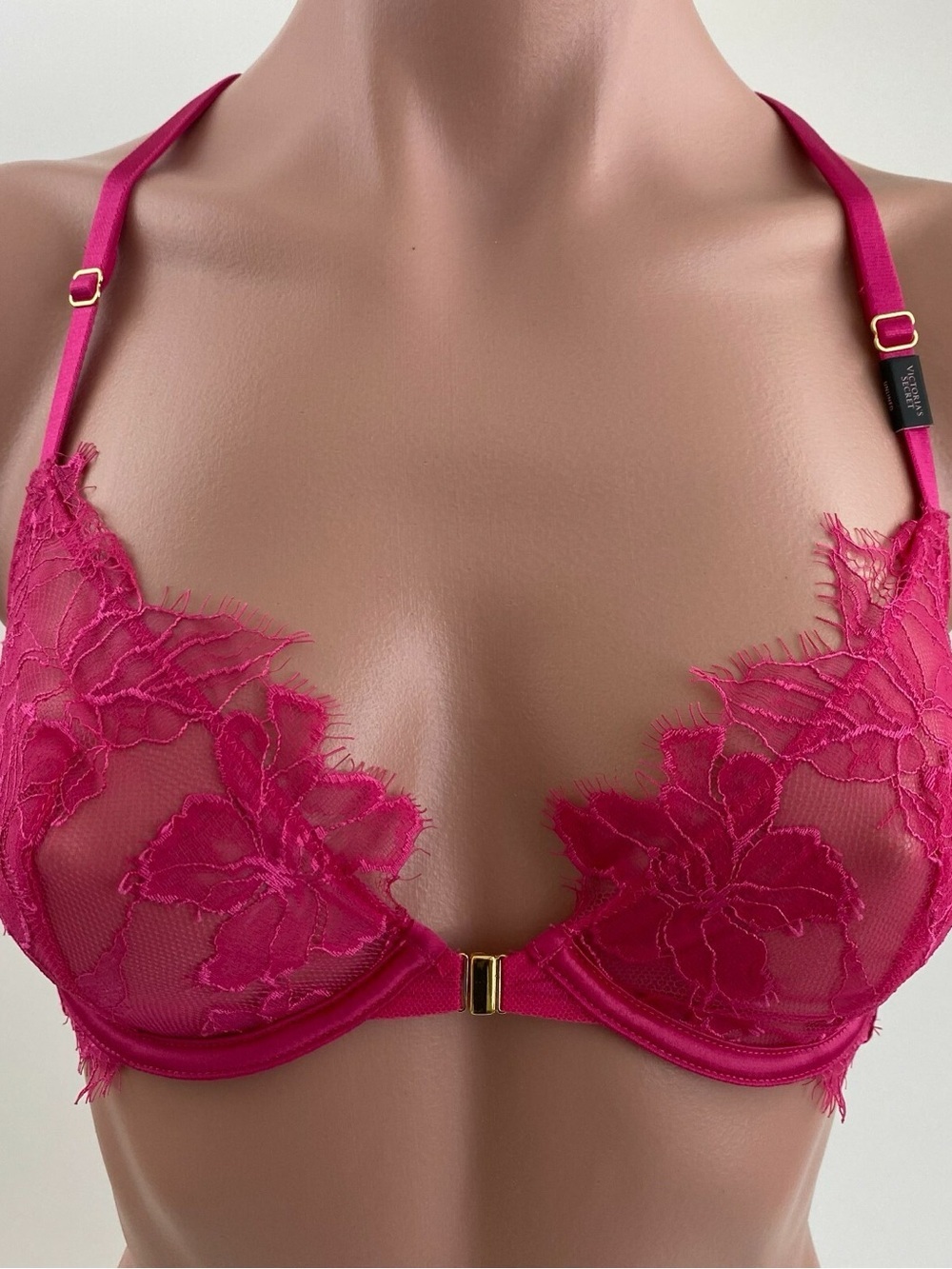 Victoria Secret Sheer Floral Lace Underwire Bra in Fuchsia
